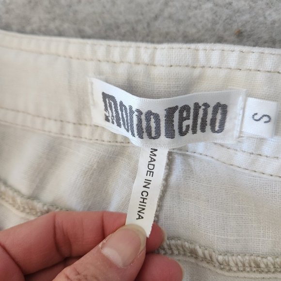 Monoreno Linen Distressed Button Accent Shorts Tie-Hem White Zip Pocket - Picture 10 of 11